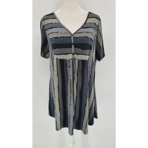 BaiShengGT Womens Babydoll Tunic Top XXL Abstract Stripe Artsy Lagenlook Flowy